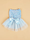 Pawfect Paws Pet Dress - Sparkling Sequin Bowknot Tulle Princess Costume for Dogs and Kittens