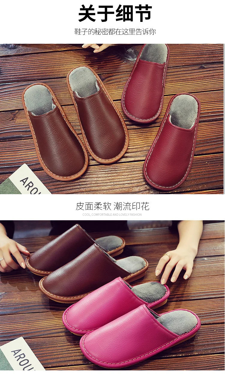 Soft Short Plush Men's Slippers Plus Size 44-45 Indoor Leather Slippers Winter Fashion Shoes 2026 New Unisex Home Slippers