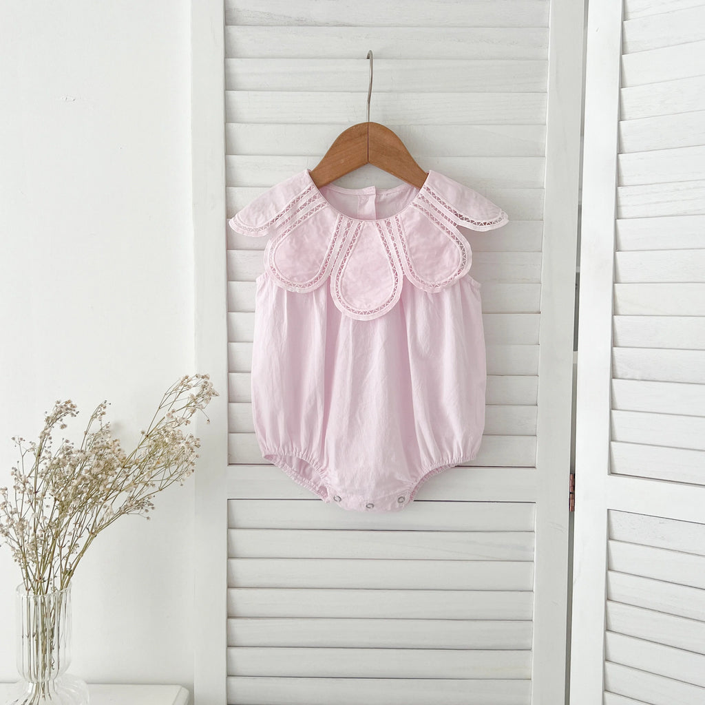 Sisters Dress Summer Kids Princess Dresses Short Sleeved Cotton Solid Color Splicing Infant Baby Romper Baby Girl Party Dress