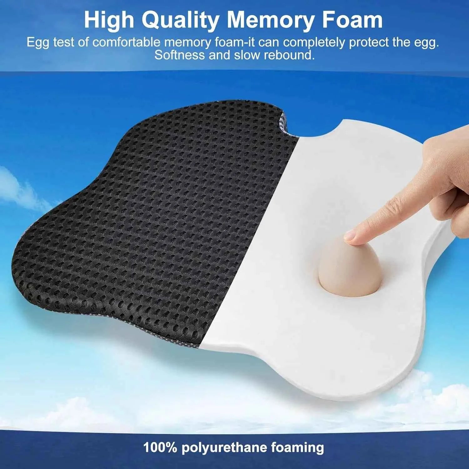 Premium Car Seat Cushion for Enhanced Comfort - Polyurethane Wedge-Shaped Memory Foam Design, Relieves Sciatica and Coccyx Pain