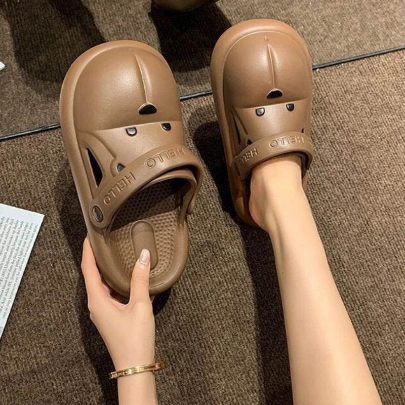 Shoes for Women 2025 Kawaii Cute Woman Slippers Round Toe Animal Cartoon Sandals Anime Slides Home Men Summer Mules House Indoor