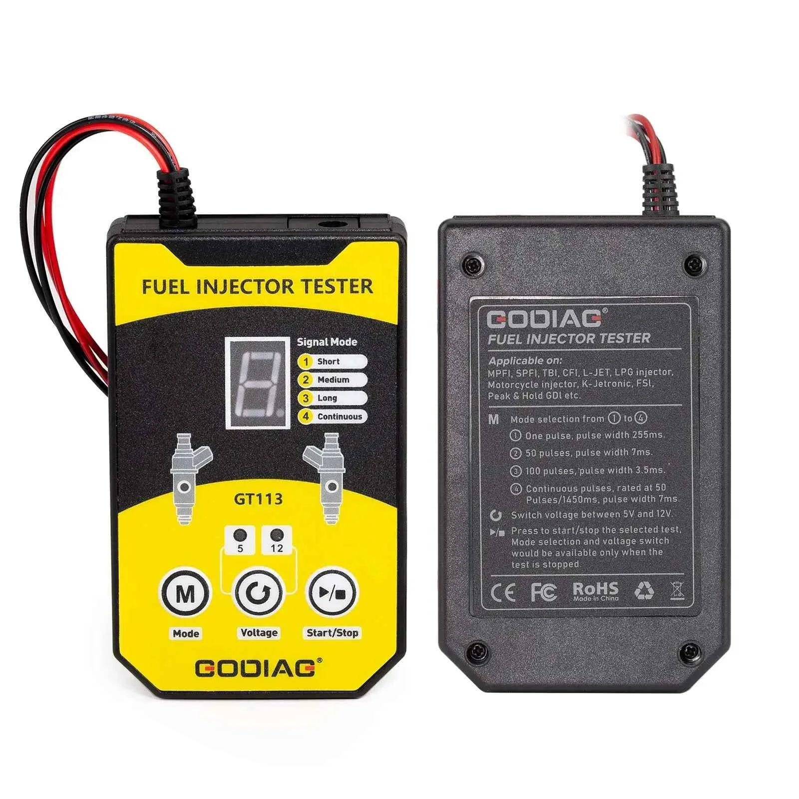 GODIAG GT113 Universal Fuel Injector Tester Cleaner Cleaning Tool with 6 Sizes of Adapters 8 Pulse Modes for Cars Motorcycle