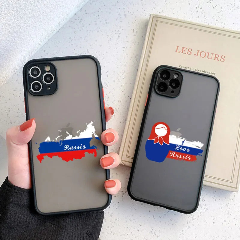 Fashion Russian Flags Emblem Phone Case for IPhone 16 15 12 11 13 14 Pro Max Mini X XR XS 7 8 Plus Russia Elements Cover Funda
