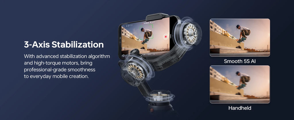 ZHIYUN Official SMOOTH 5S AI Smartphone Gimbal 3-Axis Gimbals Fill Light Phone Stabilizer for iPhone 15 Pro Max Android
