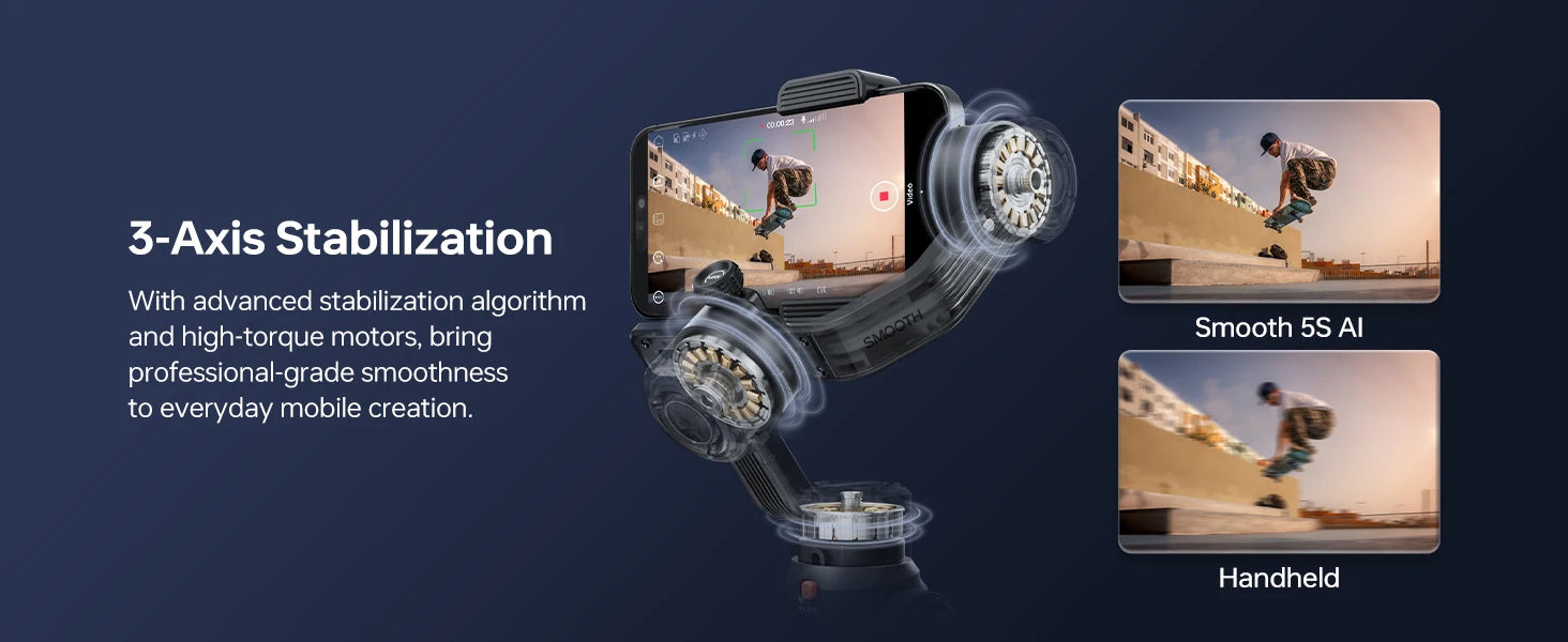ZHIYUN Official SMOOTH 5S AI Smartphone Gimbal 3-Axis Gimbals Fill Light Phone Stabilizer for iPhone 15 Pro Max Android