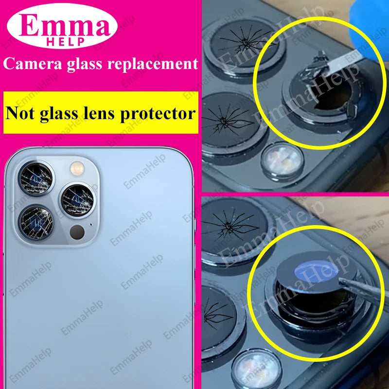 Sapphire Camera Lens Glass for iPhone 15/14/13/12/11 Pro Max Plus Mini - Complete Repair Kit with Adhesive