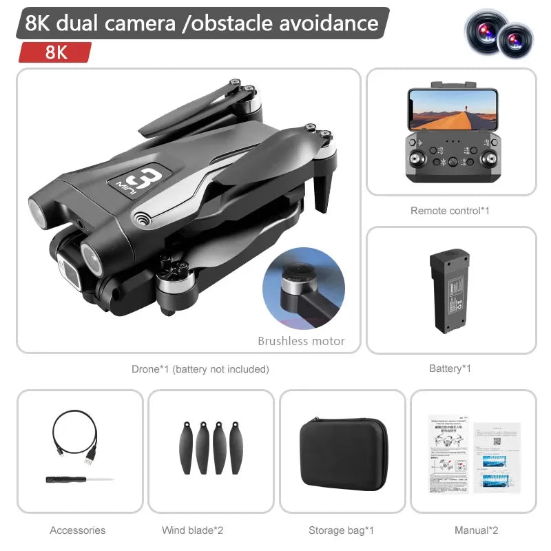 Z908 Pro Max Outdoor Drone Dual Camera Professional Brushless Motor GPS Optical FlowObstacle Avoidance Folding Quadcopter 8K