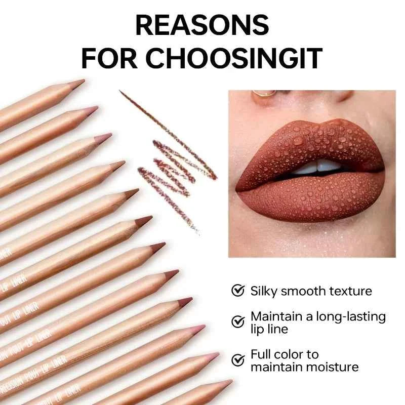 Waterproof Matte Lip Liner, Long Lasting High Pigment Lip Pencil, Smooth Precise Lip Contour for Women
