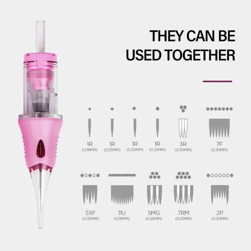10pcs PMU Universal Disposable Tattoo Needle Cartridges round Liner Sterilized Safety Needle 0.18/0.25/0.30mm for Tattoo Artists