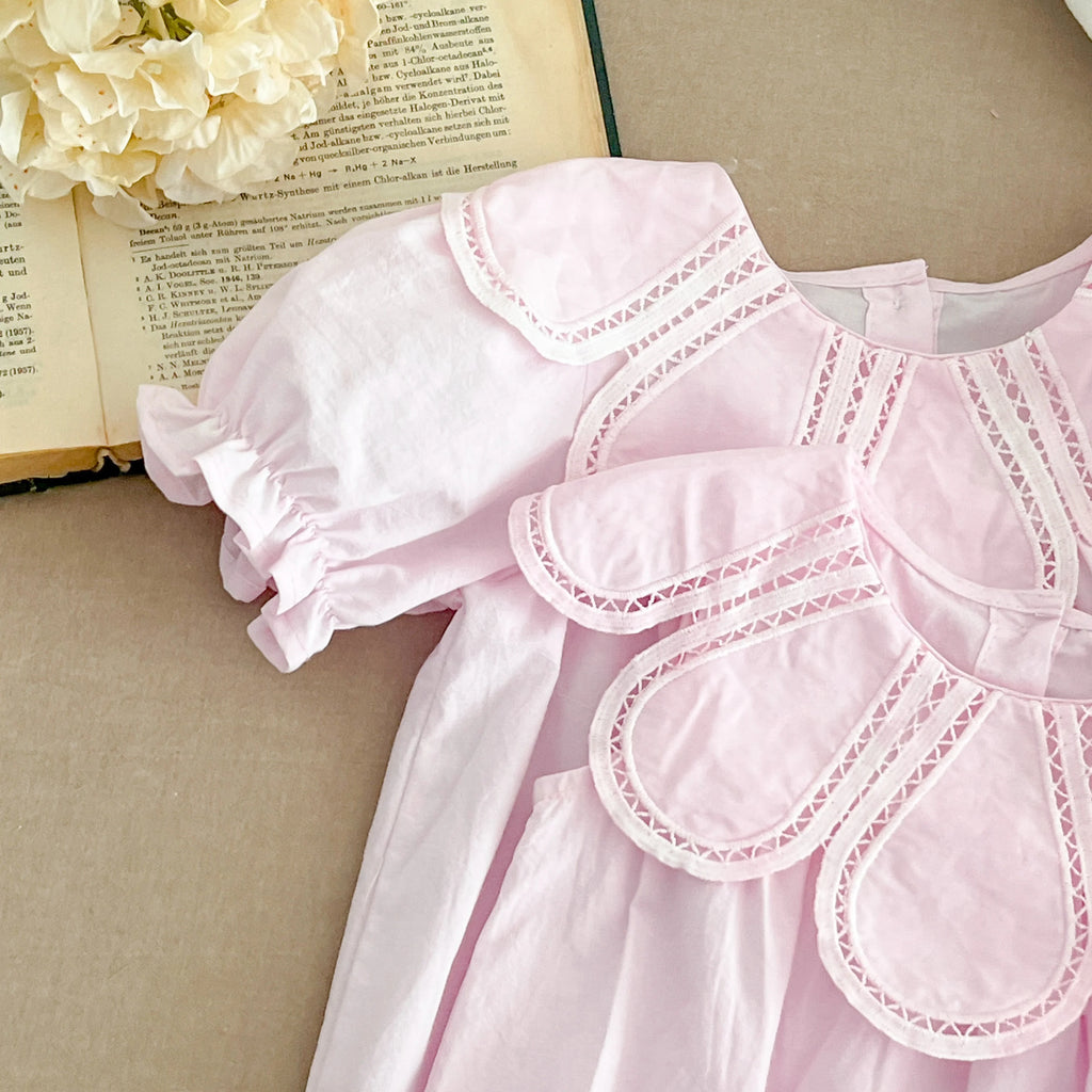Sisters Dress Summer Kids Princess Dresses Short Sleeved Cotton Solid Color Splicing Infant Baby Romper Baby Girl Party Dress