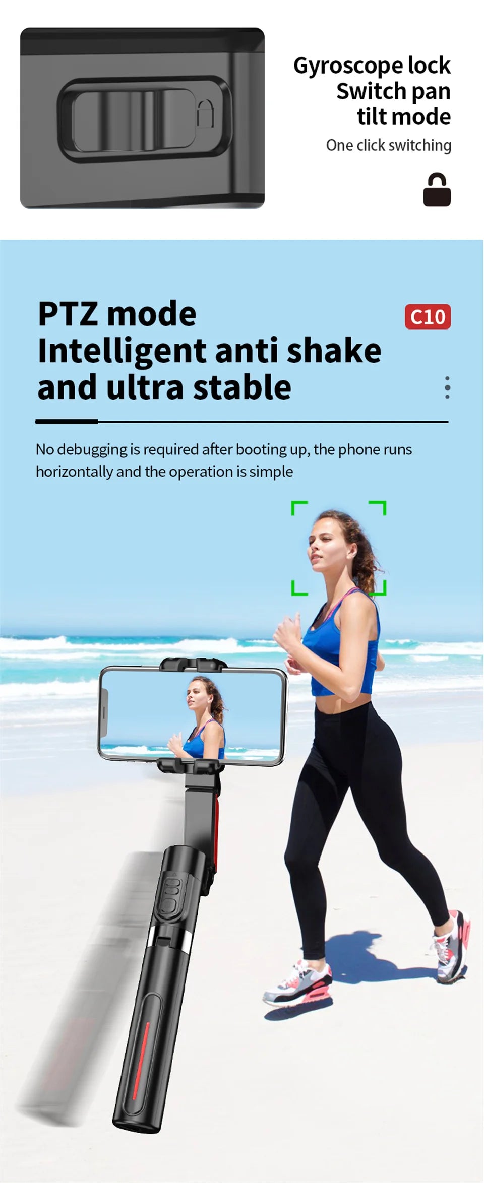 COOL DIER C10 AI face tracking Gimbal For Phone Stabilizer, 360 Auto Rotation Desktop Follow Gimbal with Remote for Smartphone