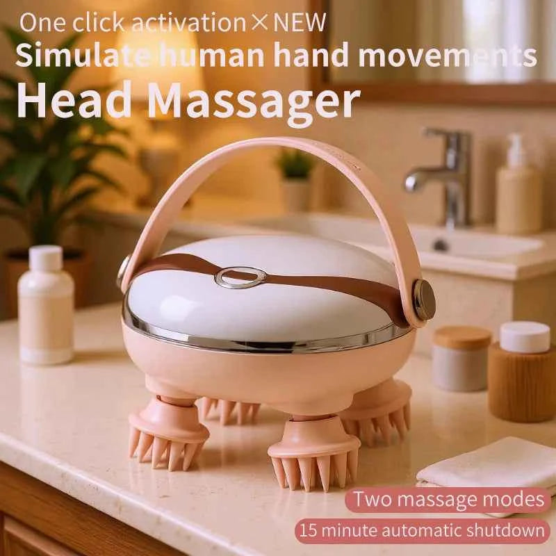 Rechargeable Electric Scalp Massager - Waterproof Handheld Device with 4 Massage Claws for Stress Relief & Relaxation