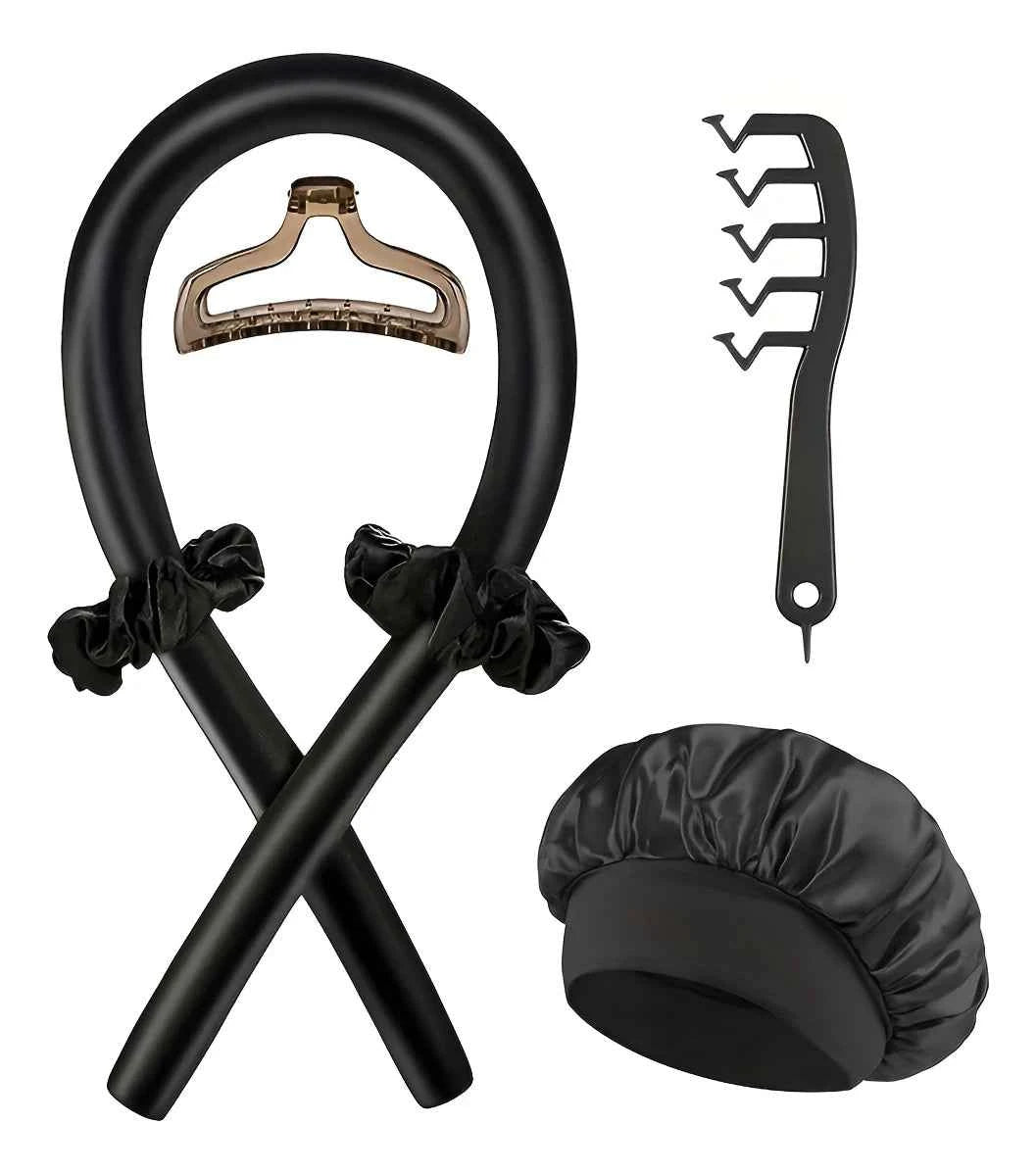 Heatless Curls Set by [Brand Name] - 6pcs No-Heat Curling Rods & Satin Sleep Cap for Effortless, Overnight Glam