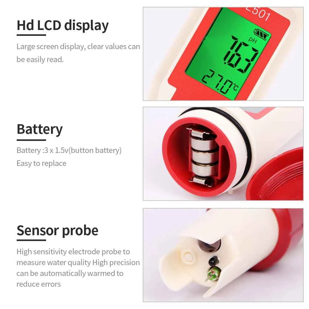 Multifunctional Chlorine Testing Pen 2/3/4/5 in 1 Water Quality Tester CL2 TEMP pH H2 ORP Measuring For Aquarium Swimming Pool