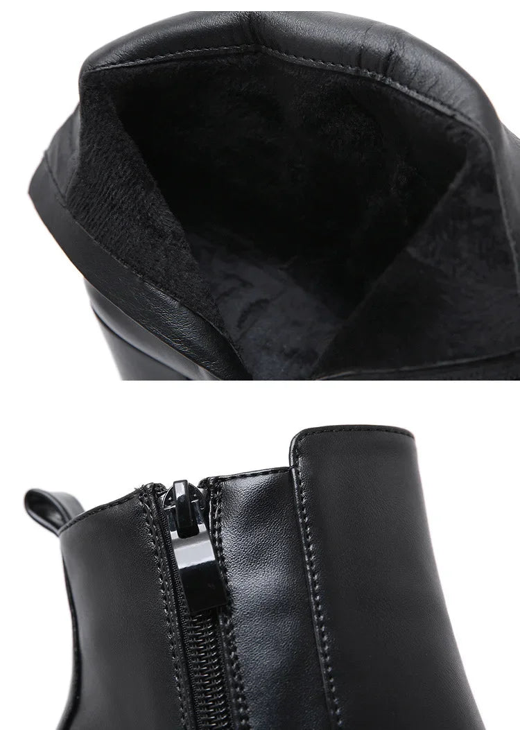 16CM Thick High Heel Shoes Womens Platform Elastic Band Side Zipper Chelsea Boots Black  Ankle Boot Zapatos Para Mujeres