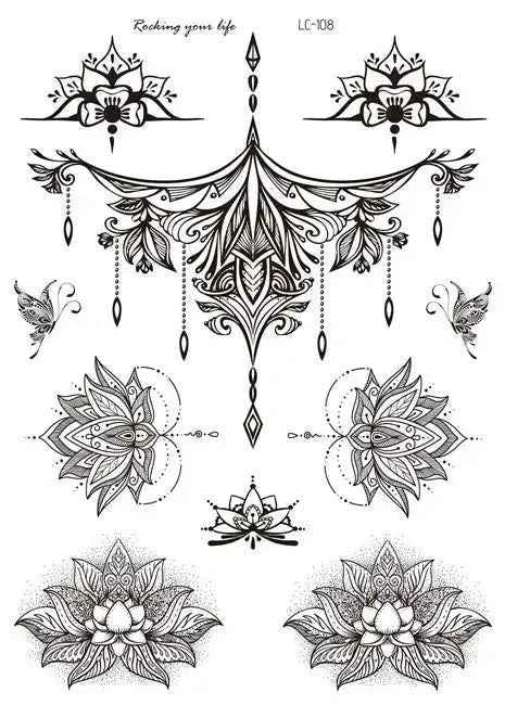 Henna Luxe Temporary Waterproof Tattoos - Sexy Body Art for 6 Months, Perfect for Festivals and Bold Self-Expression