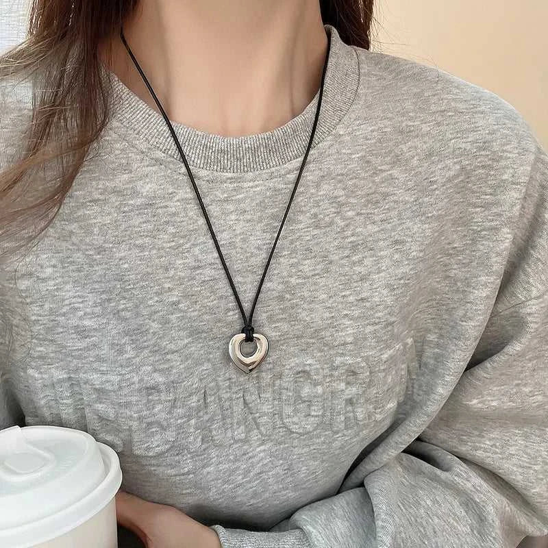 Fashion Spiral Heart-Shaped Pendant Necklace for Women Adjustable Long Black Wax Rope Clavicle Chain Charm Couple Birthday Gift The jack market .AU The jack market .AU Jewellery & Chains $ 48 200001033:200003757#5
