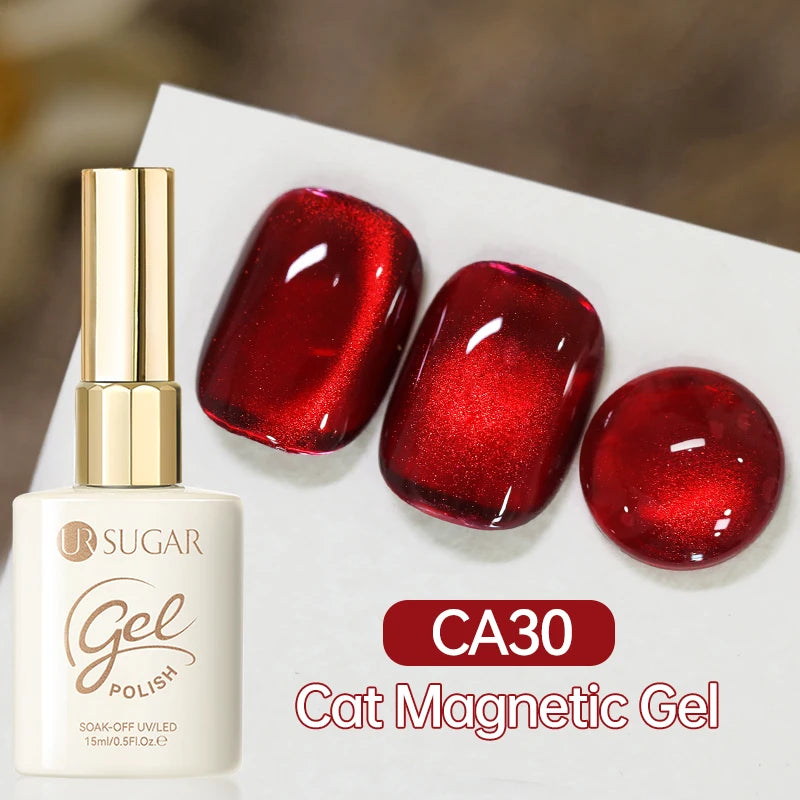 UR SUGAR 15ml  Autumn Winter Red Cat Magnetic Gel Nail Polish White Dopamine Nail Sparkling Glitter Soak Off UV LED for Manicure