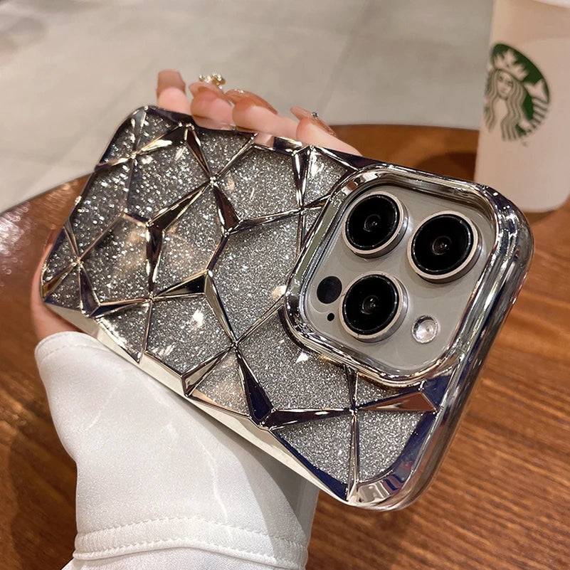 Ins Glitter Cube Diamond Case for iPhone 11-15 Pro Max & Plus - Soft Bling Cover for Ultimate Luxury & Protection