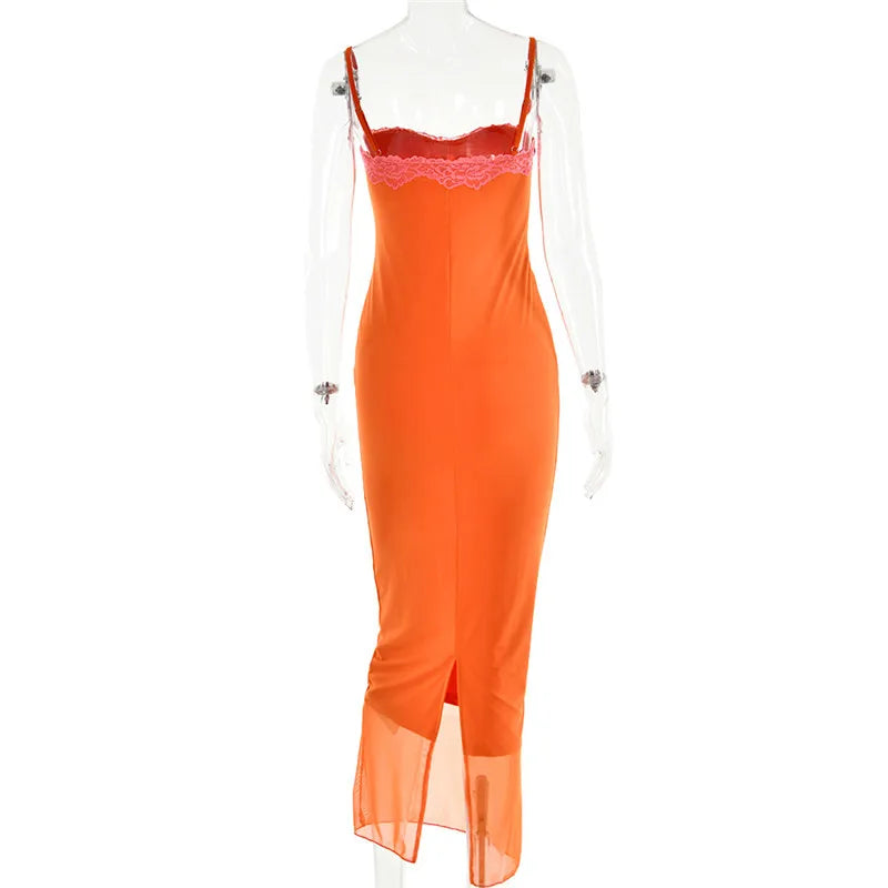 Mozision Bodycon Maxi Dress - Sexy Lace Spaghetti Strap Design, Backless & Sleeveless for Unforgettable Nights