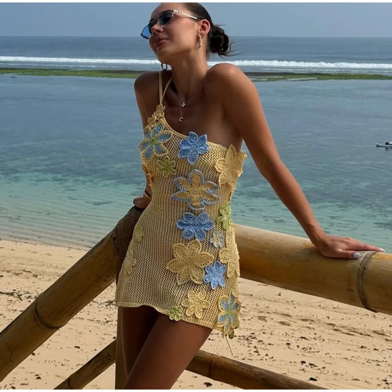 Women's Crochet Knit Mini Dress – Hollow Out Backless Vacation Dress