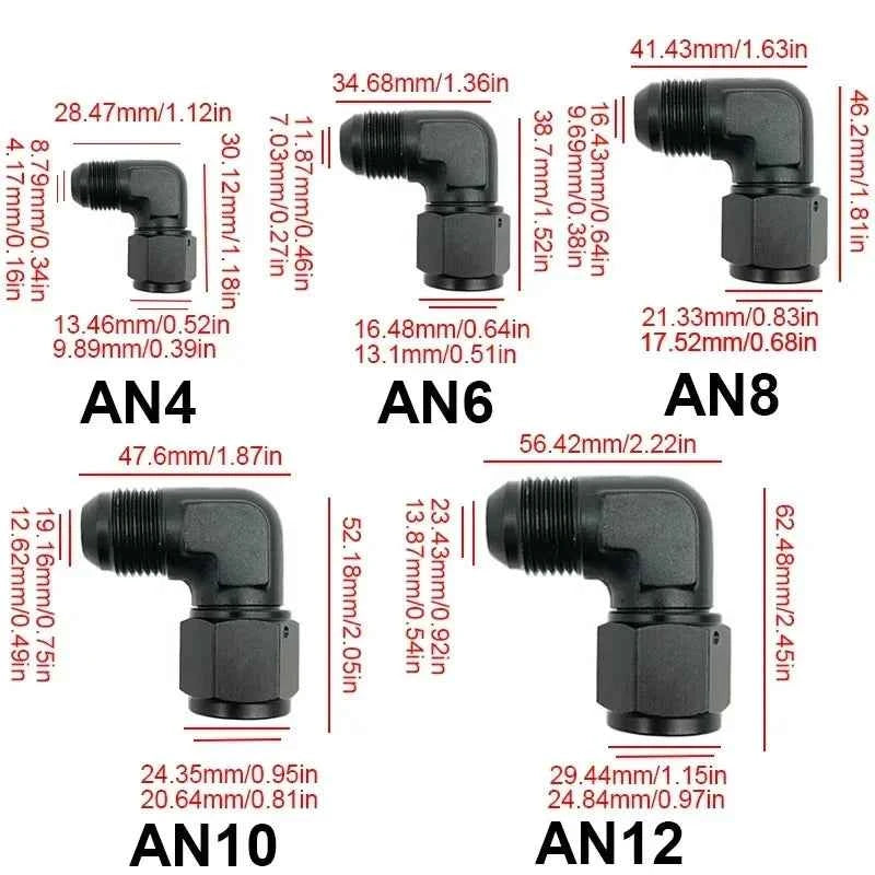 Fuel Oil Transfer Adapters AN4 AN6 AN8 AN10 AN12 Swivel Coupler Union 45 or 90 Degree Male To Female Brass Fitting