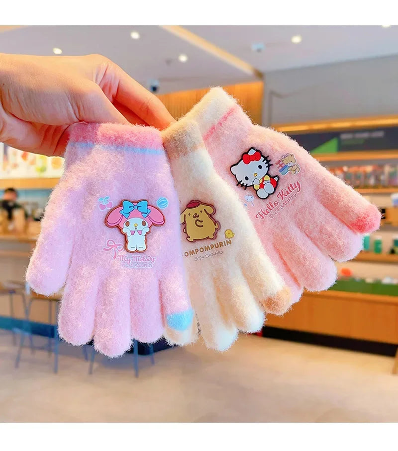 Sanrio Gloves Kawaii My Melody Kuromi Cold-Proof Winter Finger Gloves  Warm Children Toddler Christmas Gifts