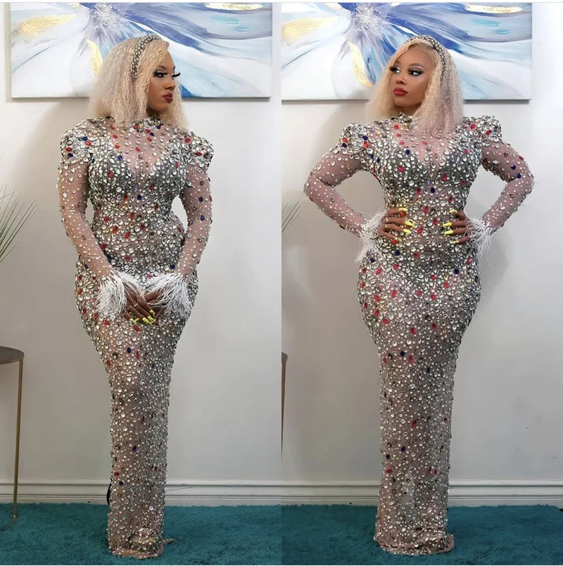 Glamourista Sexy Mesh Crystal Bodycon Mini Dress for Stunning Evening Parties
