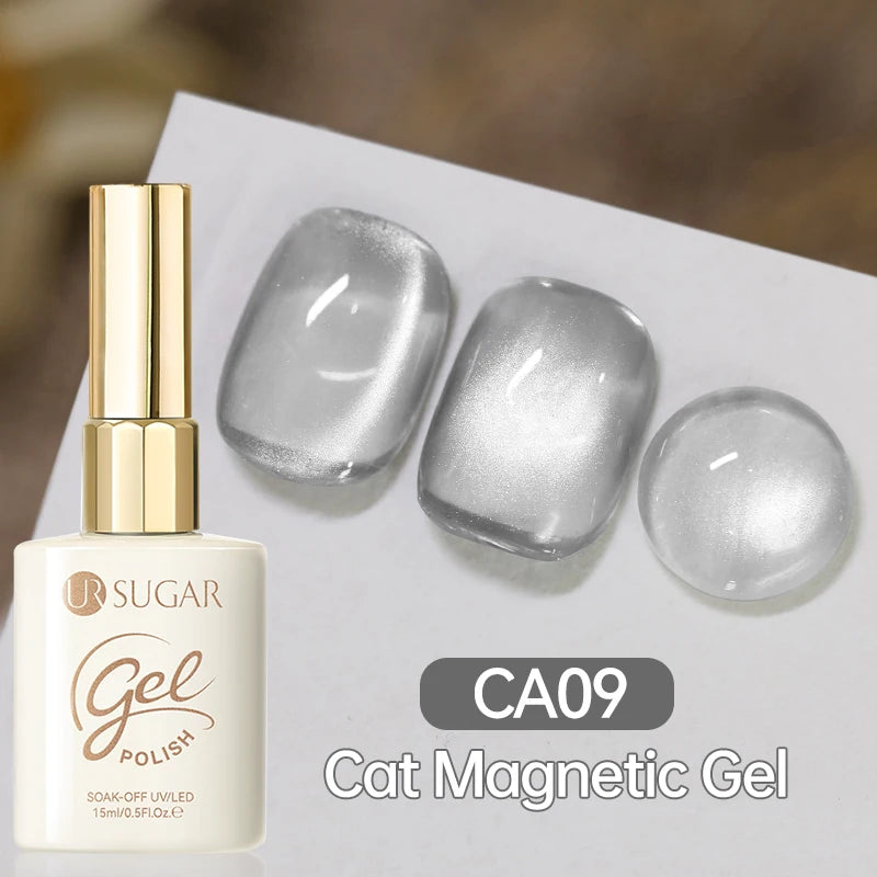UR SUGAR 15ml  Autumn Winter Red Cat Magnetic Gel Nail Polish White Dopamine Nail Sparkling Glitter Soak Off UV LED for Manicure