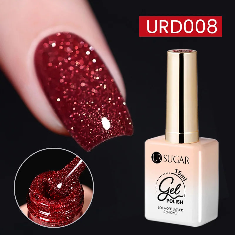 UR SUGAR 15ml  Autumn Winter Red Cat Magnetic Gel Nail Polish White Dopamine Nail Sparkling Glitter Soak Off UV LED for Manicure