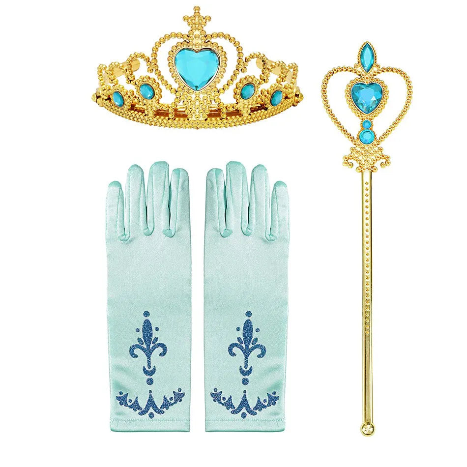 Girls Princess Dress Accessories Gloves Wand Crown Jewelry Set Princess Wig Braid Princess Dress Costume Cosplay Accessories