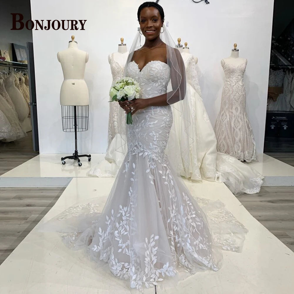 BONJOURY V-neck Satin Wedding Dress with Pockets & Chapel Train for Confident Brides