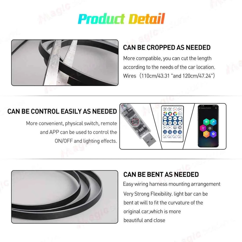 Vgettiing Car Ambient Lights Universal USB LED Symphony RGB Atmosphere Lamp Acrylic APP Control Remote for Tesla Model 3 Y S X