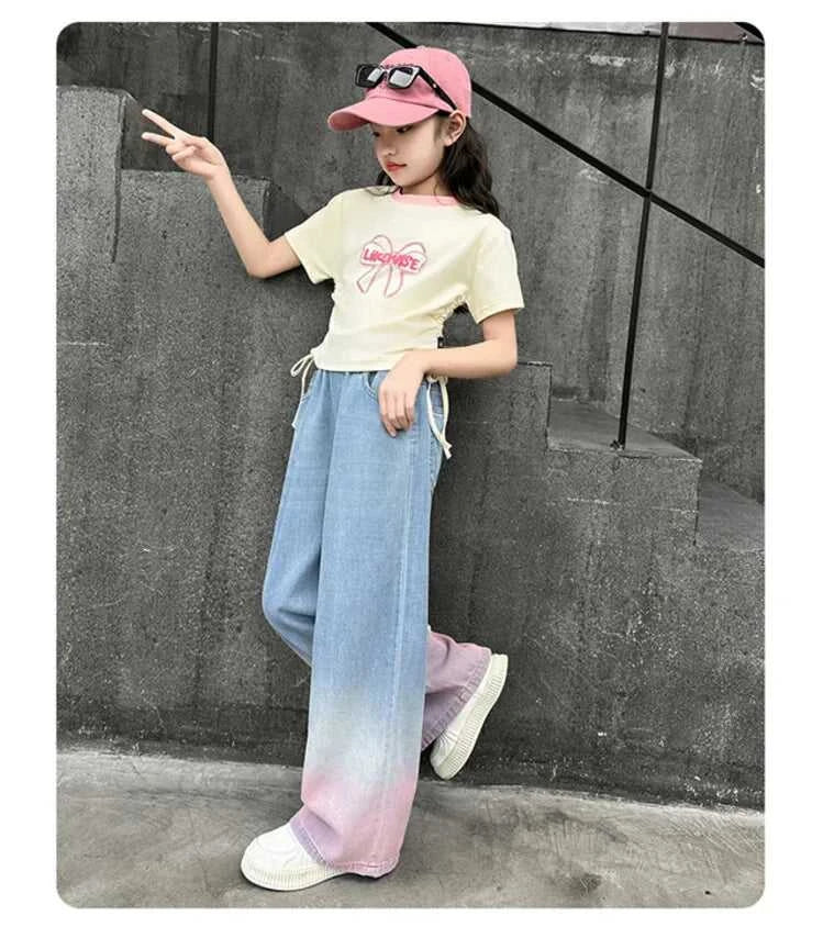 2024 Big Teens Girl Tencel Wide-Leg Jeans Kids Girls Gradient Color Pants Children Outwear Long Trousers Girl Clothing 4-12Years The jack market .AU The jack market .AU Mum & Kids: Essential Products for Every Family $ 48 14:771#model 1;200000463:200004207#150CM
