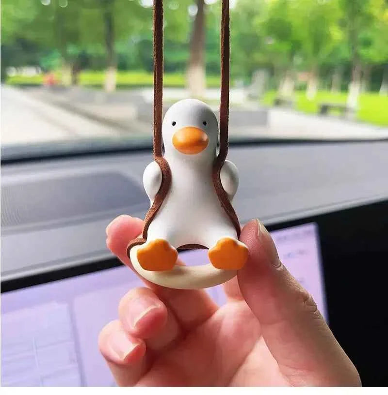 Cute Anime Car Interior Decoration Gypsum Swing Duck Auto Rearview Mirror Pendant For Kawai Car Decoration Accessories