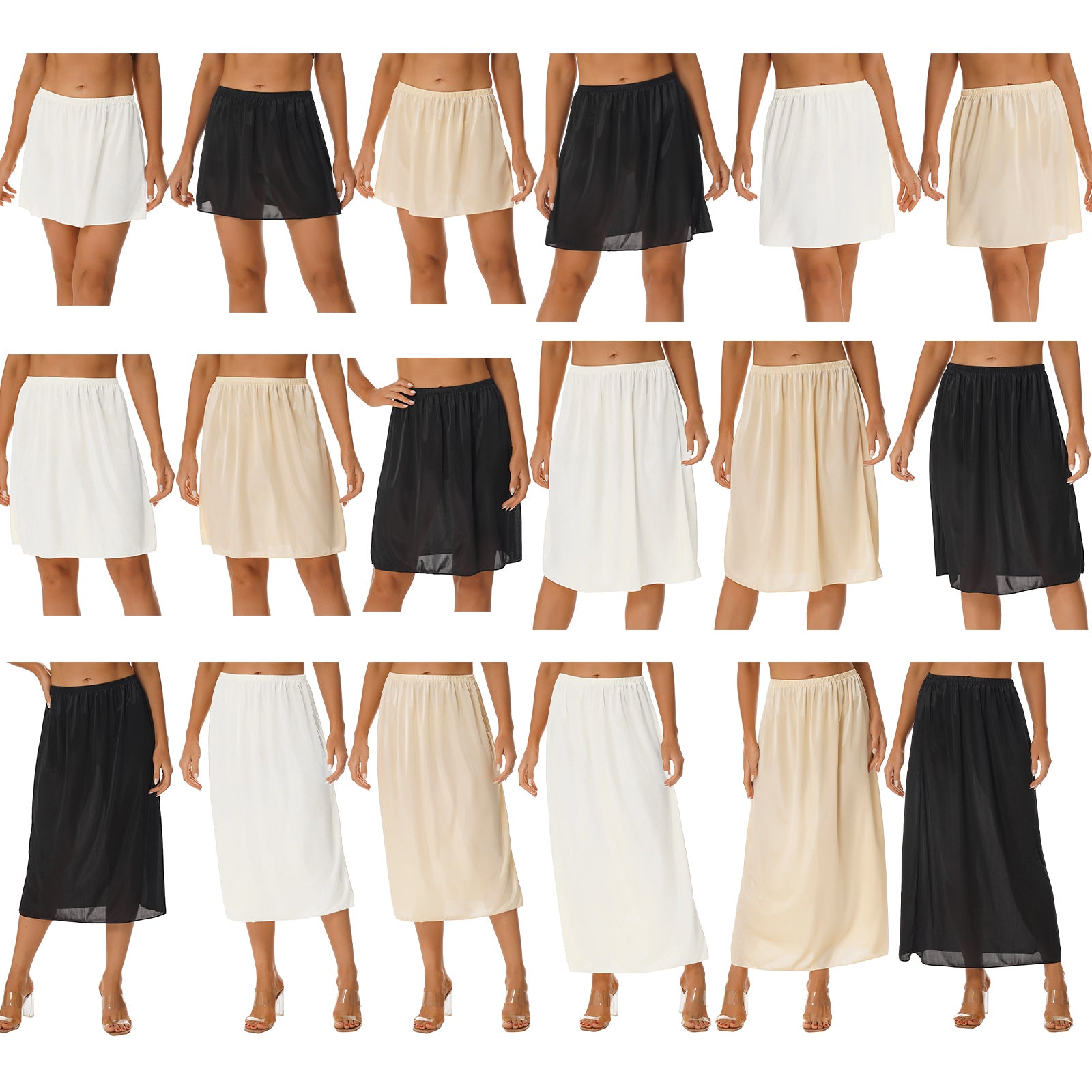 Womens Petticoat Skirt Solid Half Slip Underskirt Summer Elastic Waist Inner Lining Midi Skirt Long Underskirt for Party Dress