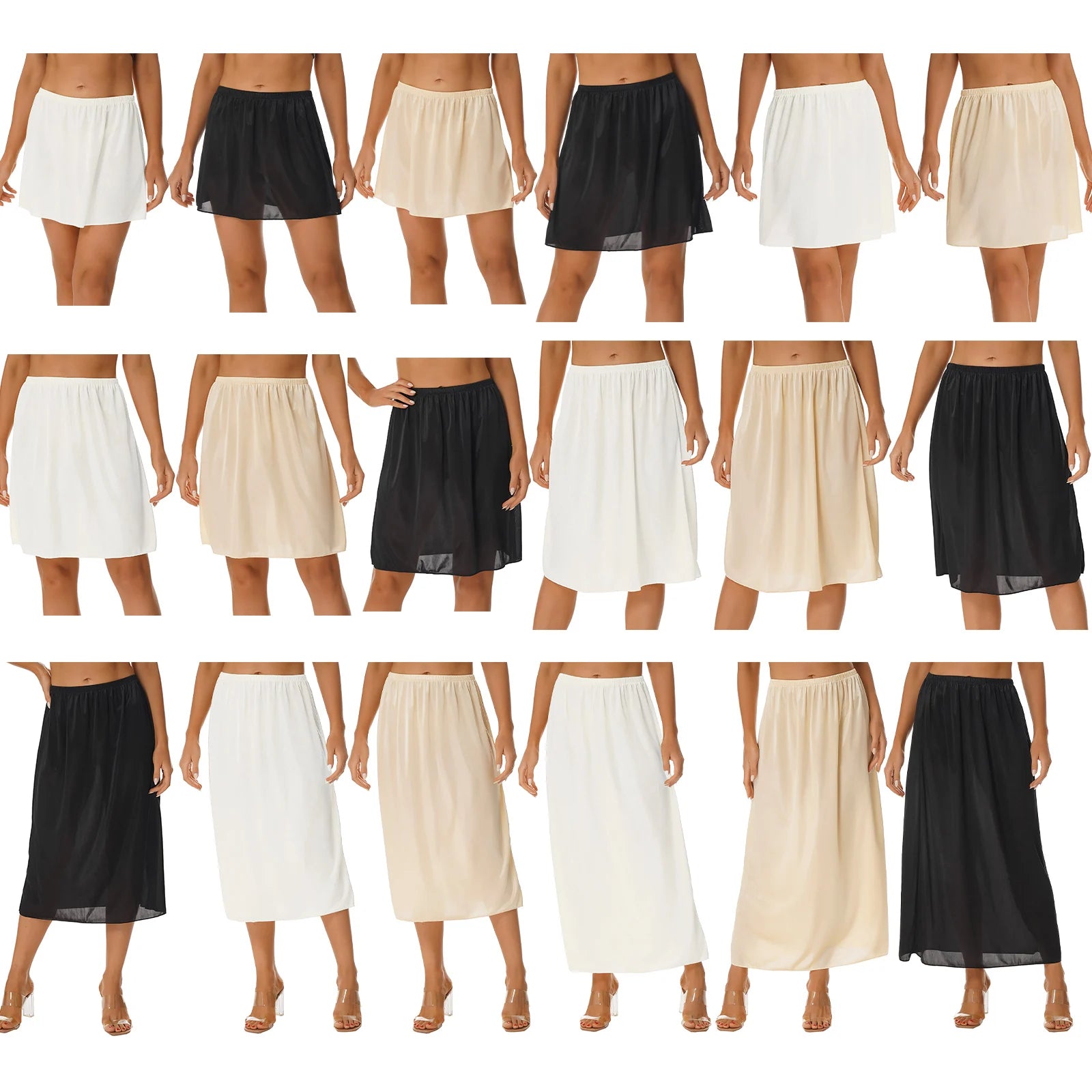 Womens Petticoat Skirt Solid Half Slip Underskirt Summer Elastic Waist Inner Lining Midi Skirt Long Underskirt for Party Dress