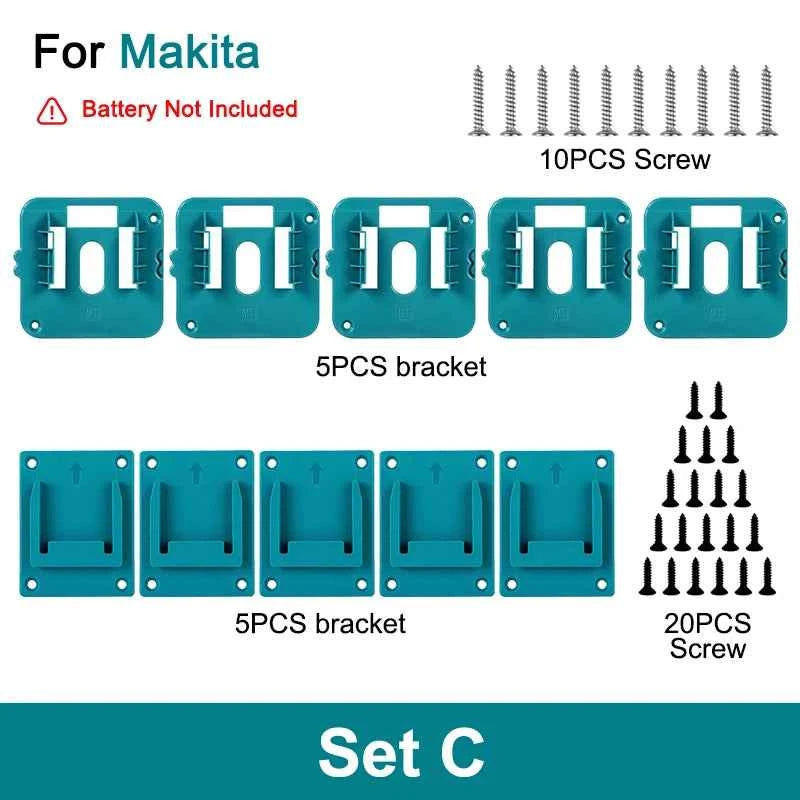 Dewalt/Makita/Milwaukee Battery Storage Rack - 5/10 Pack Wall Mount Bracket for 14.4V & 18V Li-ion Batteries
