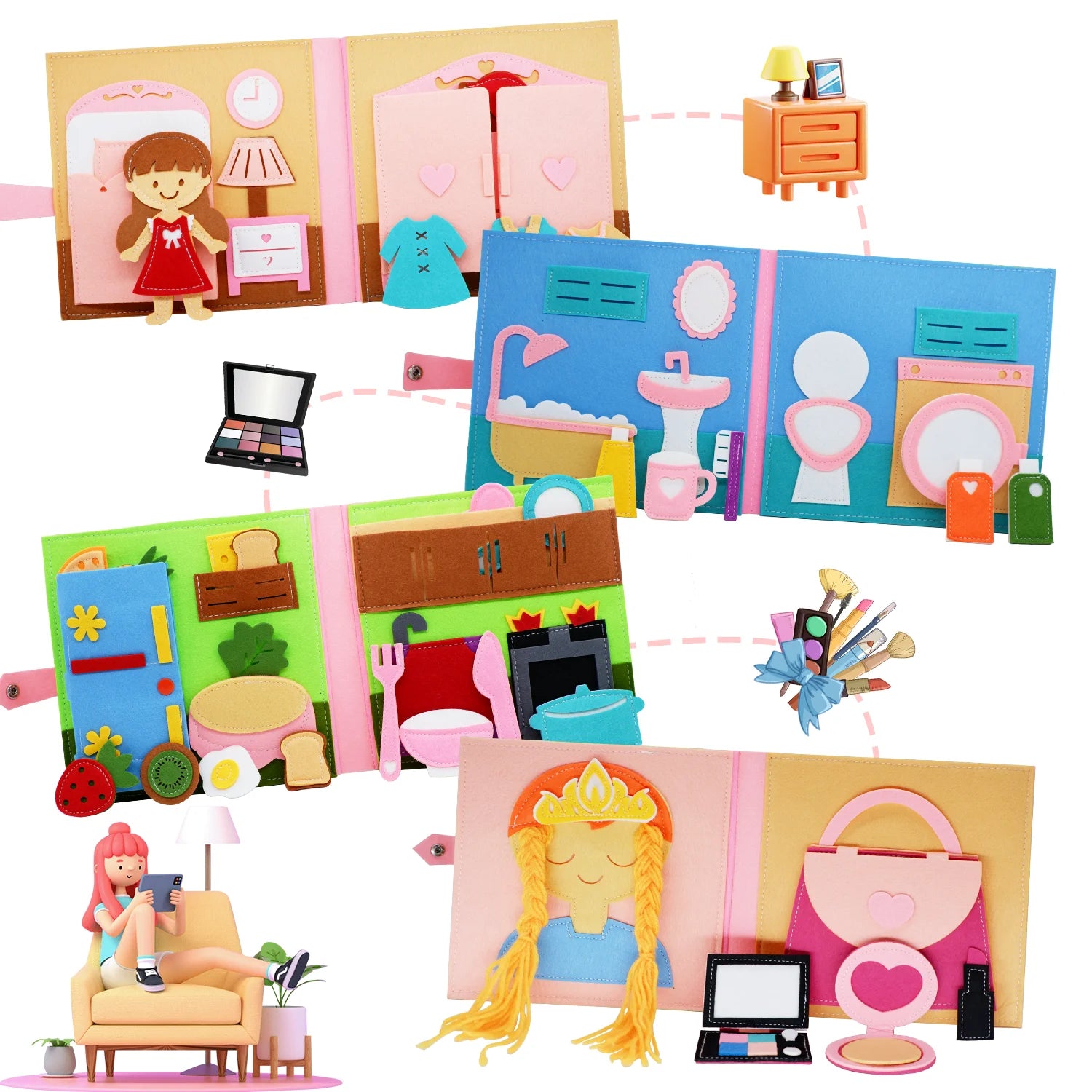 Toddlers Montessori Toy Busy Book Quiet Book Pretend Play Toy Early Educational Activity Book with Life Skills Cognition