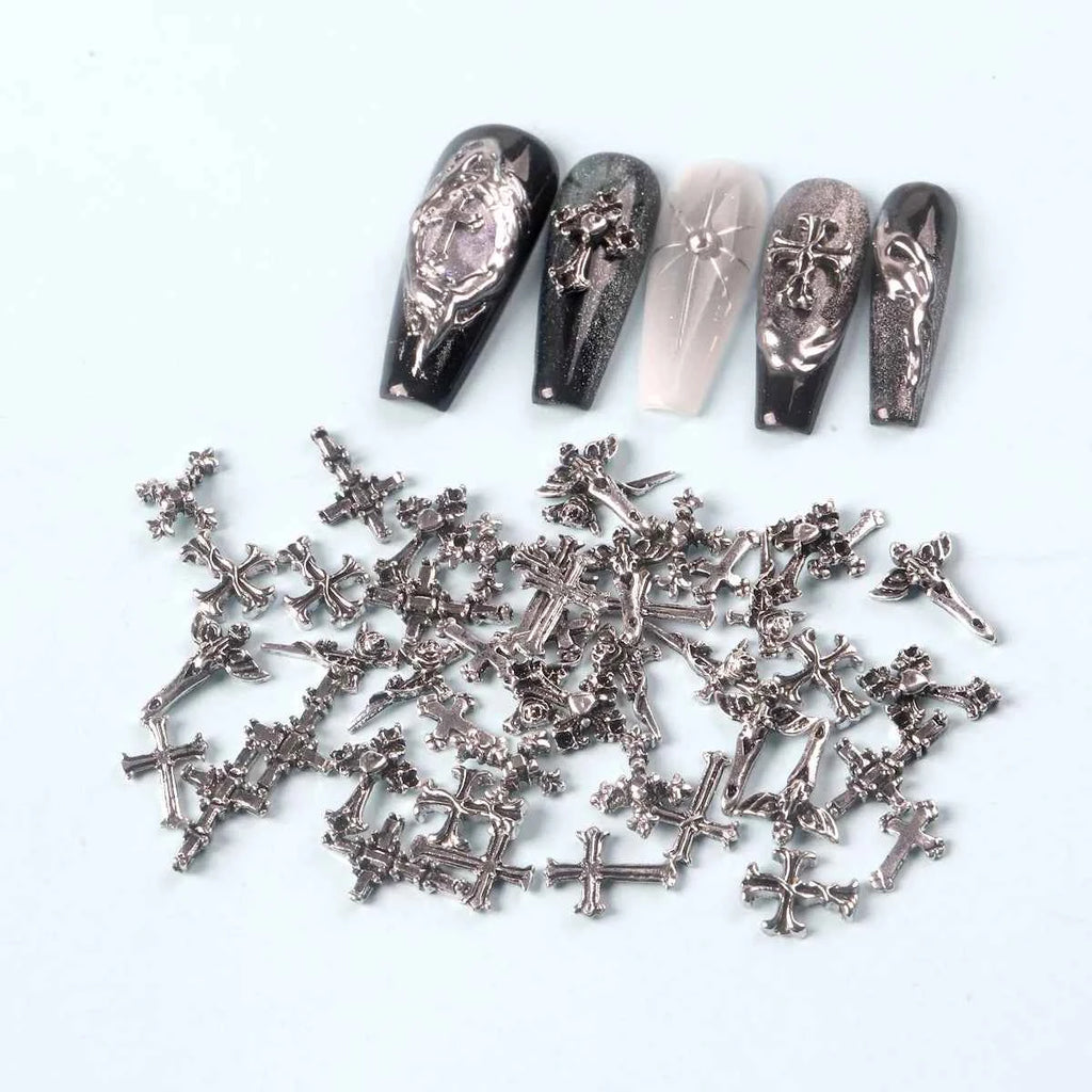 TSZS 50pcs/bag Mix Punk 3D Retro Cross Jewelry Nail Art Charms Mix Shape Grey Cross Nail Charms Nail Manicure Decoration