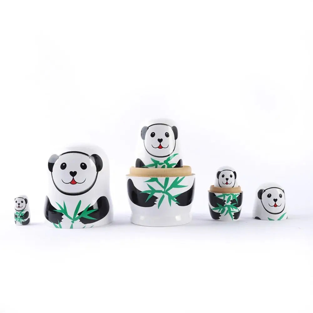 Rabbit 5Pcs/Set Animal Matryoshka Doll Wood Smooth Wooden Stacking Dolls Line Dog Panda Girls Russian Doll Christmas