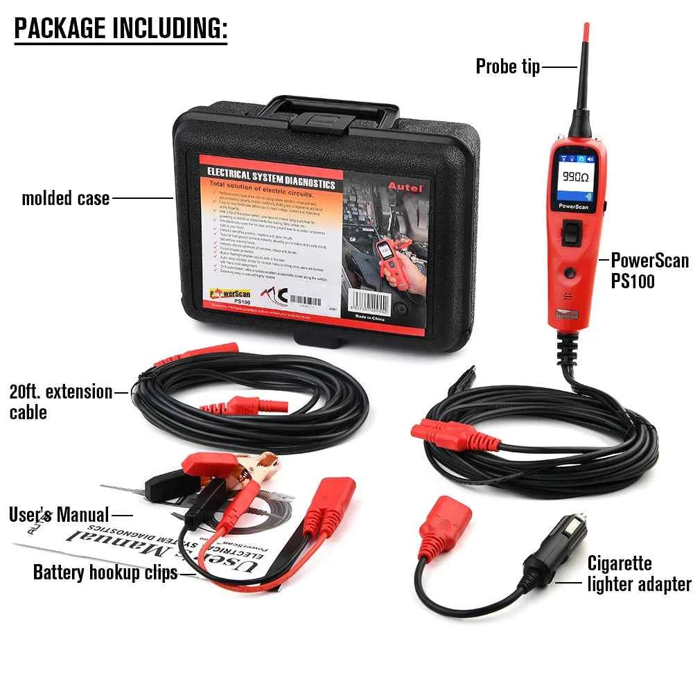 Autel PowerScan PS100 Automotive Circuit Tester, Universal 12V 24V Automotive Power Circuit Probe Kit with 20ft Extension Cable