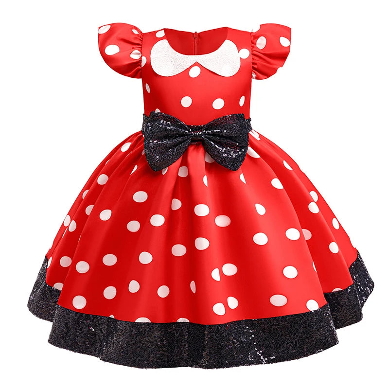 Polka Dot Bow Sequin Princess Dress for Girls - Fly Sleeve Costume for Christmas & Halloween Fun