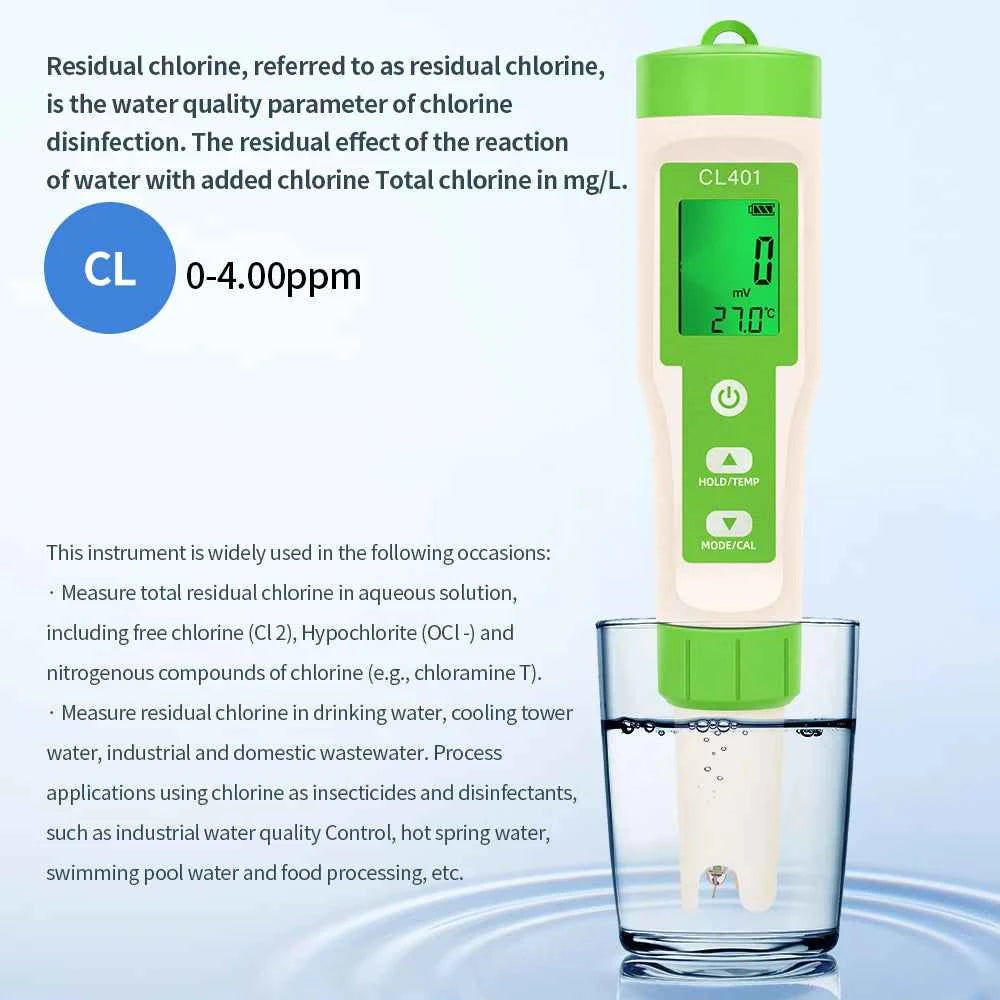 Multifunctional Chlorine Testing Pen 2/3/4/5 in 1 Water Quality Tester CL2 TEMP pH H2 ORP Measuring For Aquarium Swimming Pool