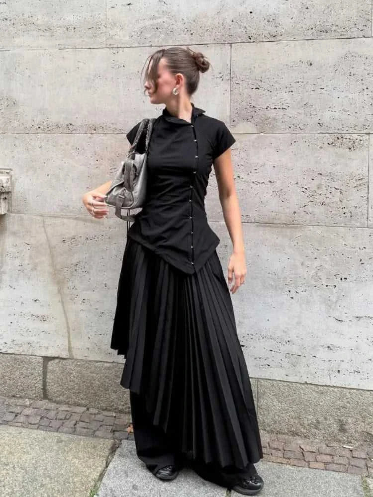 Women Vintage Black Irregular Buttons Top Fashion Solid Lapel Short Sleeve Slim Cropped Blouse 2026 Lady Daily Street Y2k Tops The jack market .AU The jack market .AU Woman Fashion $ 82 14:771#Picture Color;5:361386