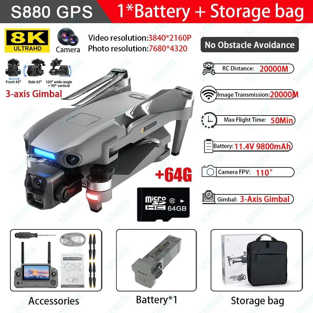 Load Bearing 800g S880 GPS Drone With 8K HD Camera 3-axis Gimbal Brushless Laser Obstacle Avoidance With Airdrop FPV RC Dron The jack market .AU The jack market .AU Drones $ 388 14:691#LG-NO OAS-64G