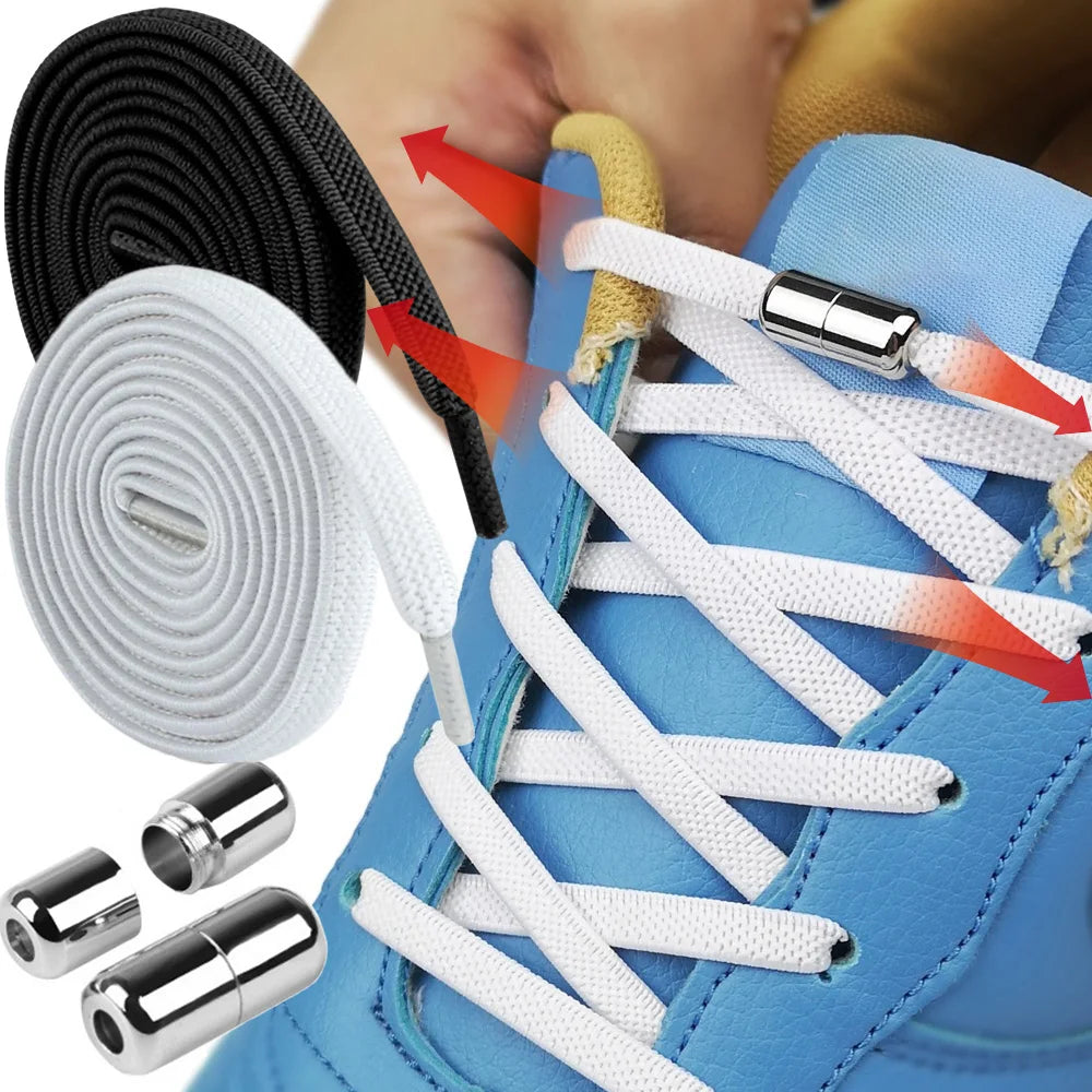 No Tie Shoe Laces Metal Capsule Lock Elastic Laces Sneakers Flat Shoelaces Without Ties Kids Adult Quick Shoes Lace Rubber Bands