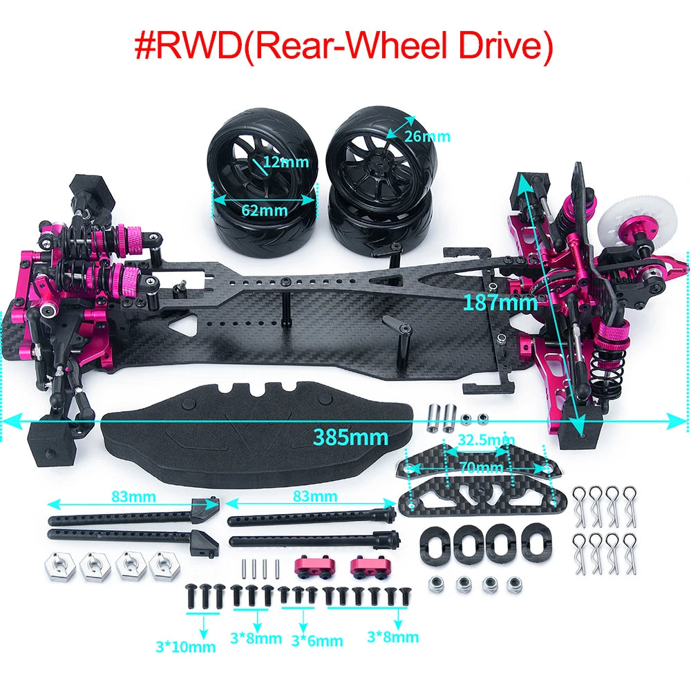 AXSPEED Alloy & Carbon Fiber Sakura D5S Frame Chassis Kit Remodel Belt Drive Upper Deck Adjustable Height for 1/10 RWD Drift Car