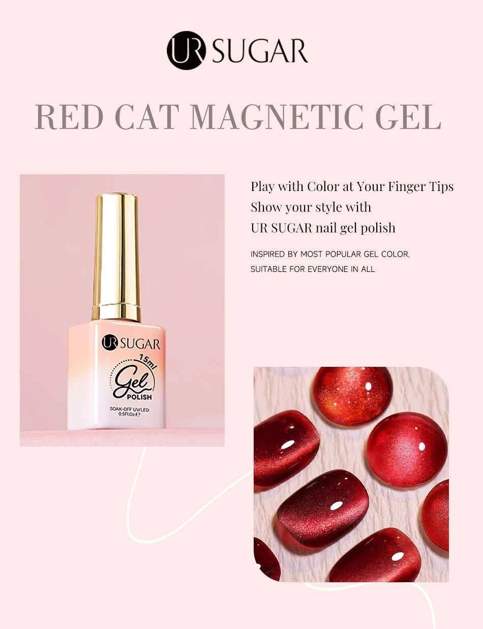 UR SUGAR 15ml  Autumn Winter Red Cat Magnetic Gel Nail Polish White Dopamine Nail Sparkling Glitter Soak Off UV LED for Manicure