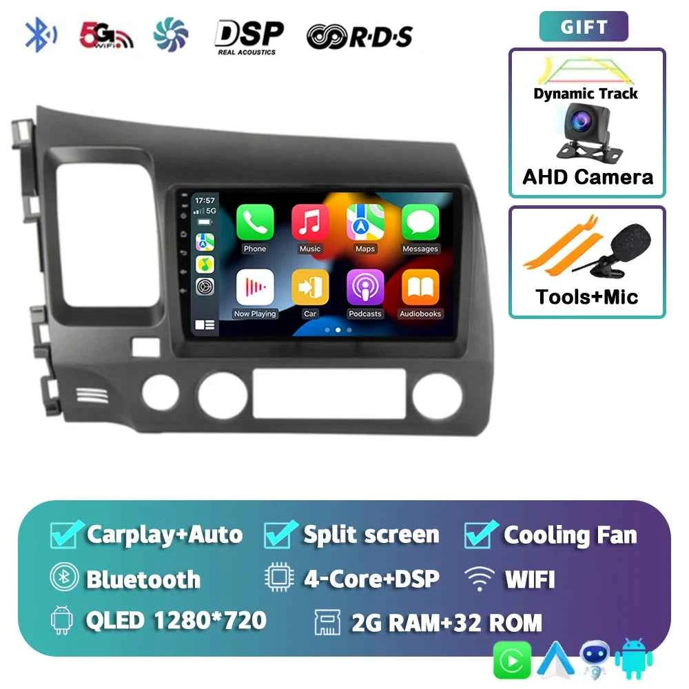 Android 15 Car radio For Honda Civic 8th 2005-2011 Carplay Android auto Qualcomm Car stereo Multimedia player 4G wifi 48EQ 2 din